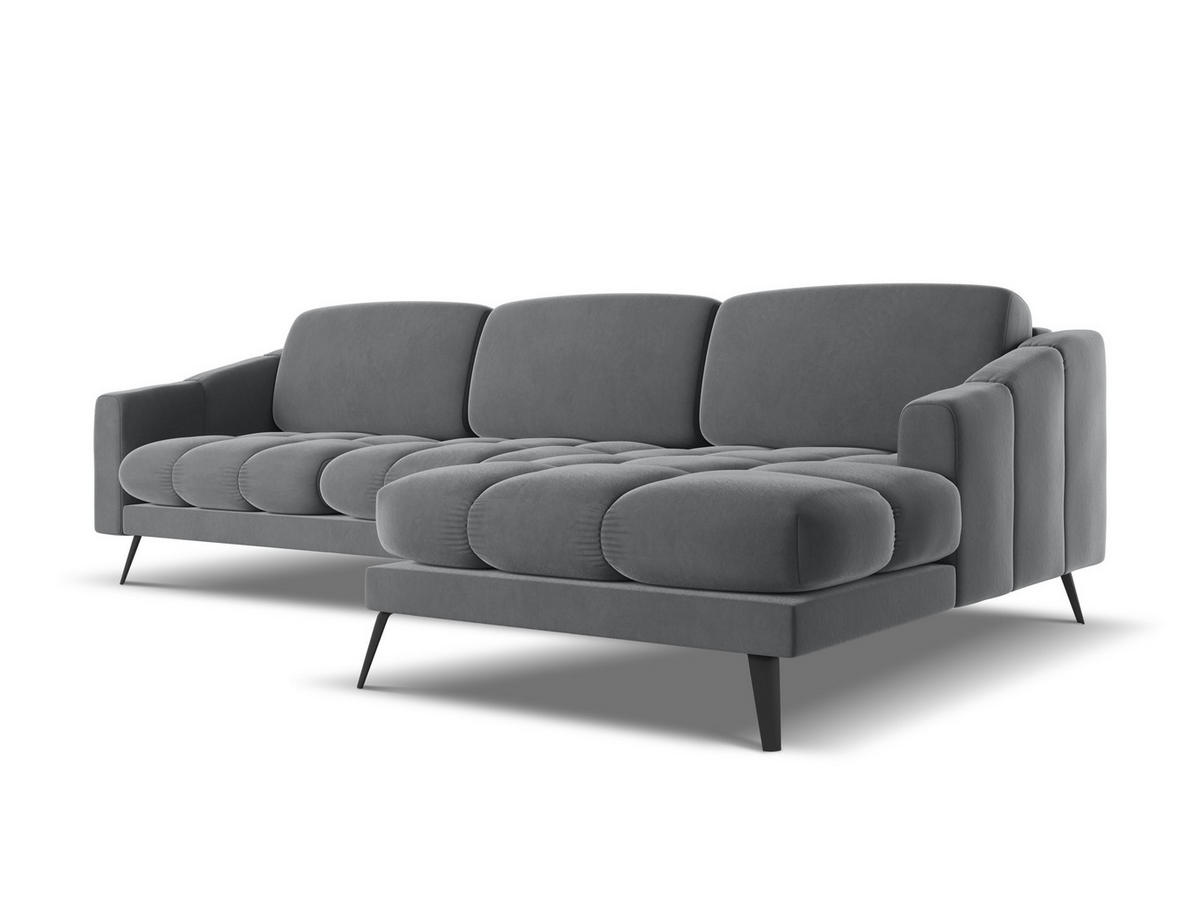 ECKSOFA Rechts Samt Stoff Grau - Dunkelgrau/Schwarz, Textil/Metall (264/160cm) - Makamii