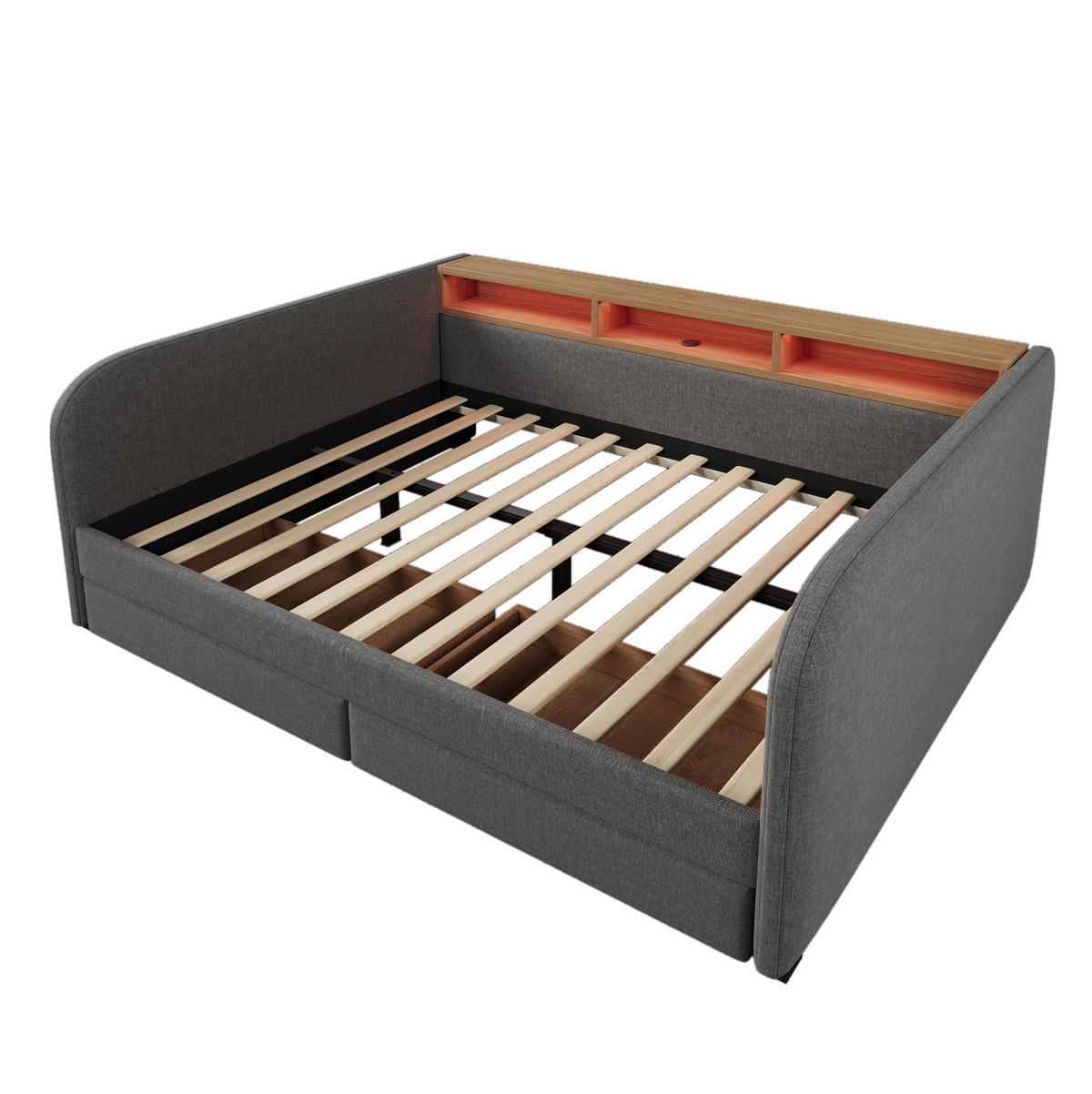 POLSTERBETT 140/190 cm Grau aus Leinen mit LED und Schubladen - Grau, Textil (140/190cm) - OKMYHOME