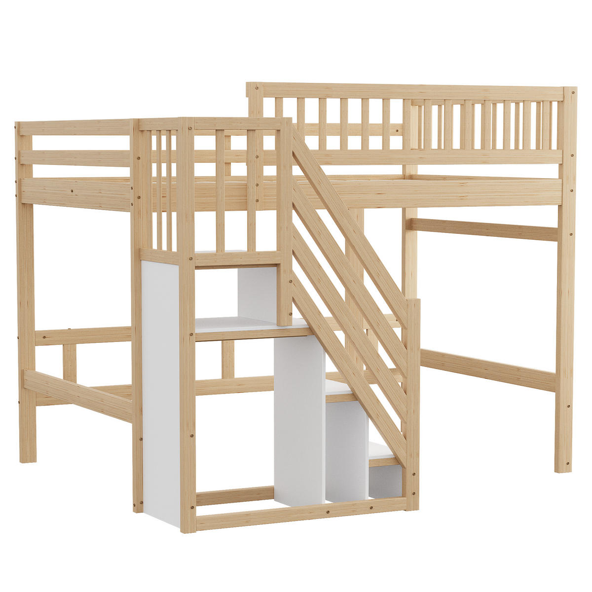 HOCHBETT 140/200 cm mit Stauschrank und Treppe - Naturfarben, Holz (140/200cm) - OKWISH
