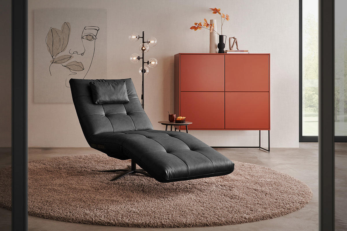 RELAXLIEGE LETICIA Schwarz Leder - Schwarz, Leder/Metall (82/115/156cm) - KAWOLA