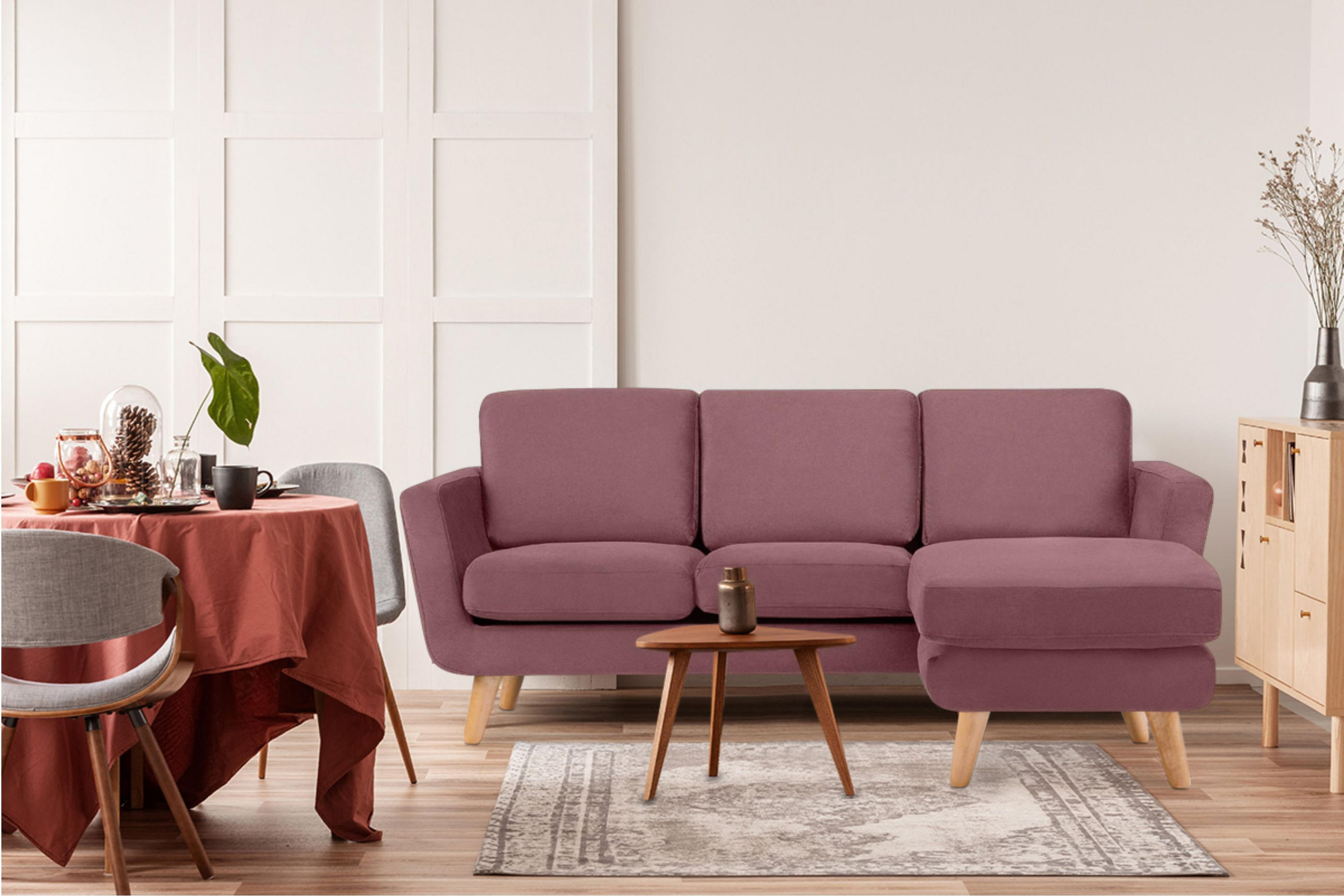 Thumbnail - Konsimo® Ecksofa-Rechts, Koralle, Textil, L-Form, 190x151 cm, FSC 100%, Hergestellt in Europa, Wohnzimmer, Sofas & Couch...