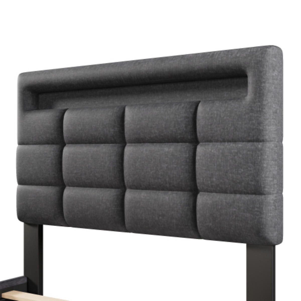 POLSTERBETT 90 × 200 cm mit Leinenbezug, hydraulischem Stauraum, 16-Farben-LED-Leiste und USB-Anschluss, grau - Grau, Textil (90/200cm) - Luhomfu