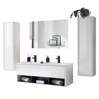 BADMÖBEL-SET weiß Hochglanz, grau, Komplettset mit Doppelwaschbecken und LED Beleuchtung - Weiß Hochglanz/Grau, Glas/Holzwerkstoff (200/190/47cm) - Furn.Design