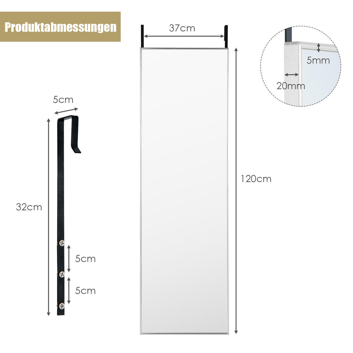 GANZKÖRPERSPIEGEL Silber - Silberfarben, Glas (2/120/37cm) - COSTWAY