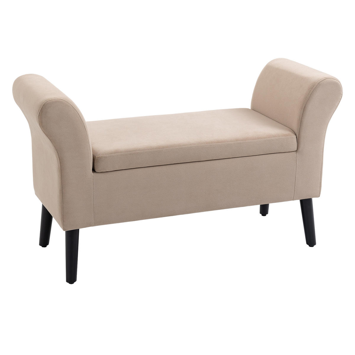POLSTERBANK DE-07233 mit Stauraum, Armlehnen und Samtoptik Beige - Beige, Holz (41/65/111.5cm) - ComfortXL