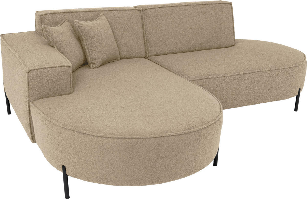ECKSOFA Hana Loft 3-Sitzer Ecke Links, Boucle, Dunkelbeige 241/80/168 cm - Sandfarben/Schwarz, Textil/Metall (241/168cm) - WFL GROUP