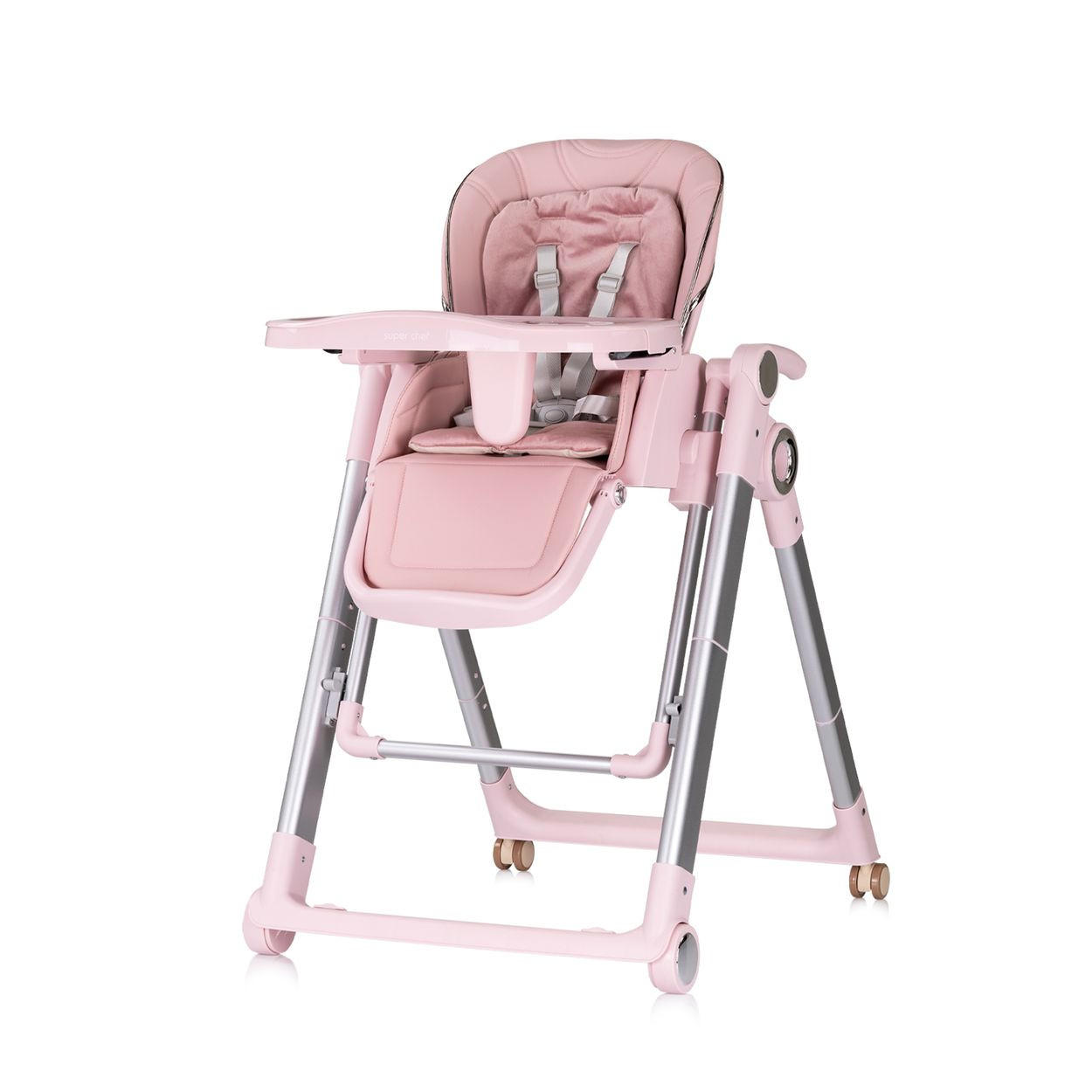 KINDERHOCHSTUHL 2 in 1 Super Chef rosa Babyschaukel, Fußstütze, klappbar - Rosa, Metall (59/101/73cm) - Chipolino