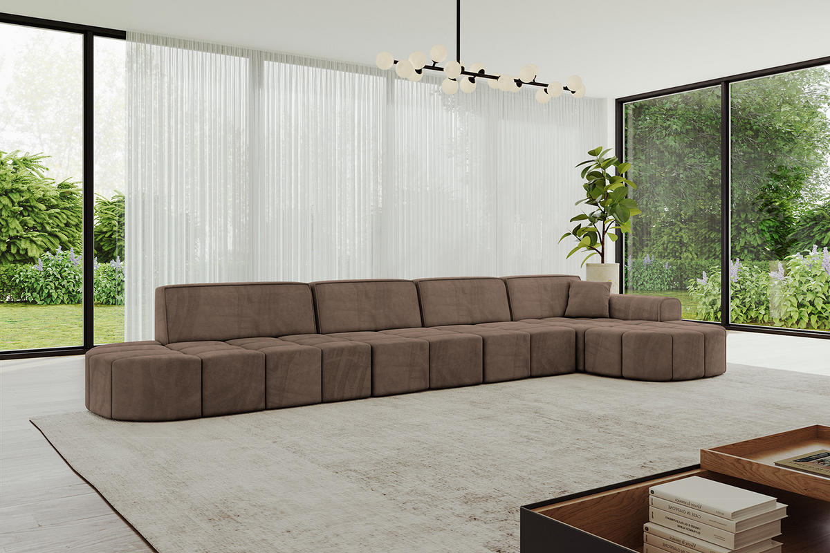 ECKSOFA Ottomane Rechts LIVO-L3 - 422x173x79,5 cm Braun - Braun, Holzwerkstoff/Textil (422/173cm) - ALTDECOR