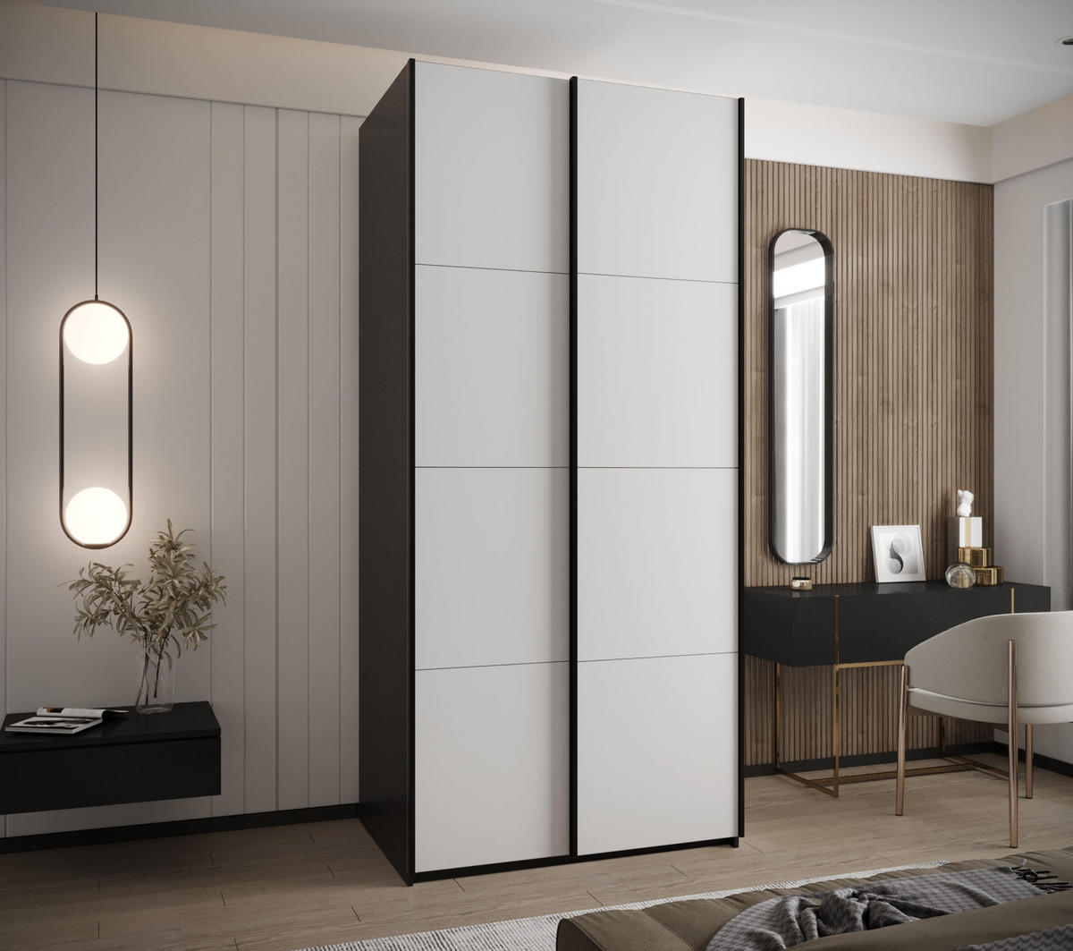 SCHWEBETÜRENSCHRANK 245,5/120/64 2-türig - Schwarz/Weiß, Holz/Metall (120/245/64cm) - Abiks Möbel