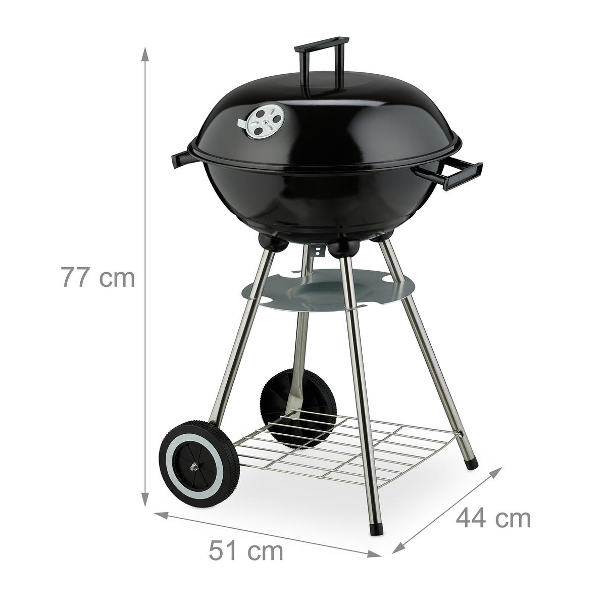 KUGELGRILL - Schwarz, Kunststoff/Metall (44/77cm) - Relaxdays