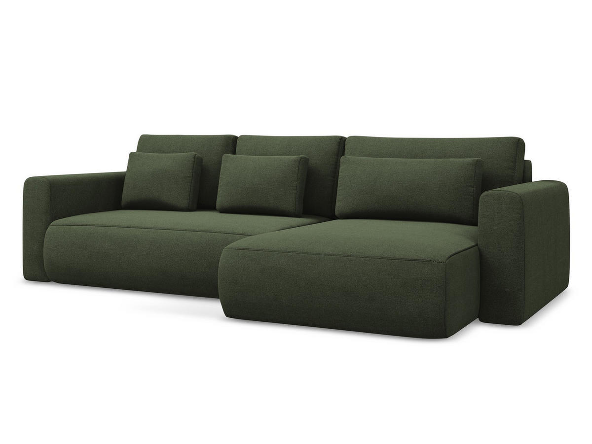 ECKSOFA mit Schlaffunktion Strukturstoff Stoff Grün - Schwarz/Olivgrün, Kunststoff/Textil (278/149cm) - Makamii
