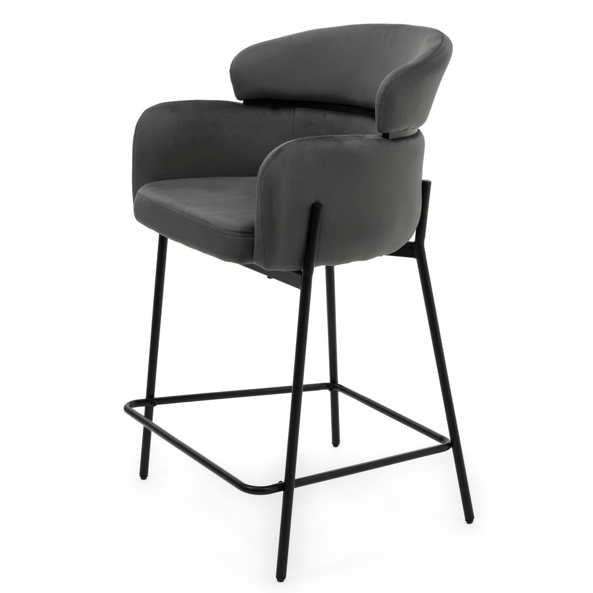 BARHOCKER BOLZANO gepolsterter mit Steppung - grau - Samt Velour - Schwarz/Grau, Textil/Metall (60/99/55cm) - NEW HOME