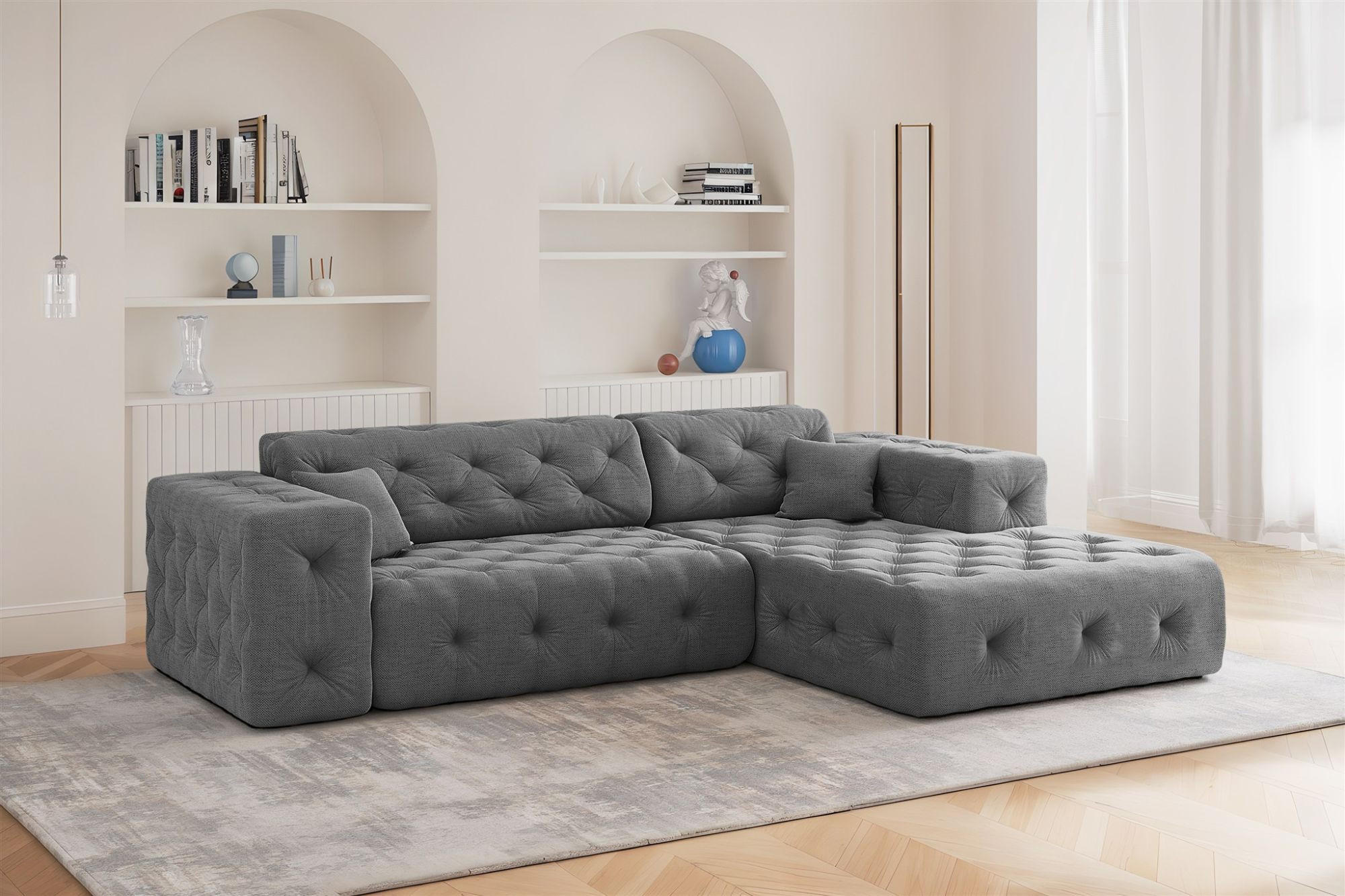 ECKSOFA Chantal In Moly - Anthrazit, Holzwerkstoff/Textil (266/171cm) - Fun Möbel
