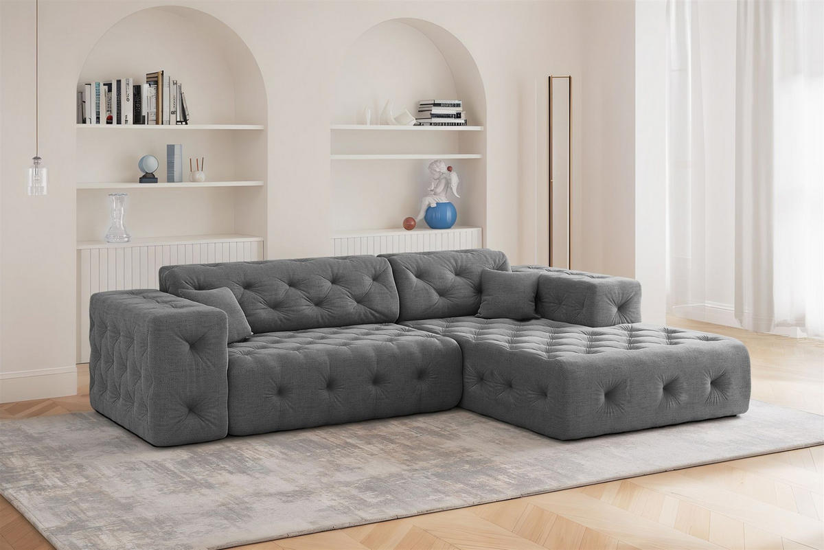 ECKSOFA Chantal In Moly - Anthrazit, Holzwerkstoff/Textil (266/171cm) - Fun Möbel
