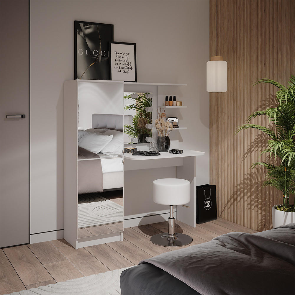 SCHMINKTISCH Weiß 123 cm mit LED-Beleuchtung und Hocker - Weiß, Holzwerkstoff (123/141.2/33cm) - Vicco