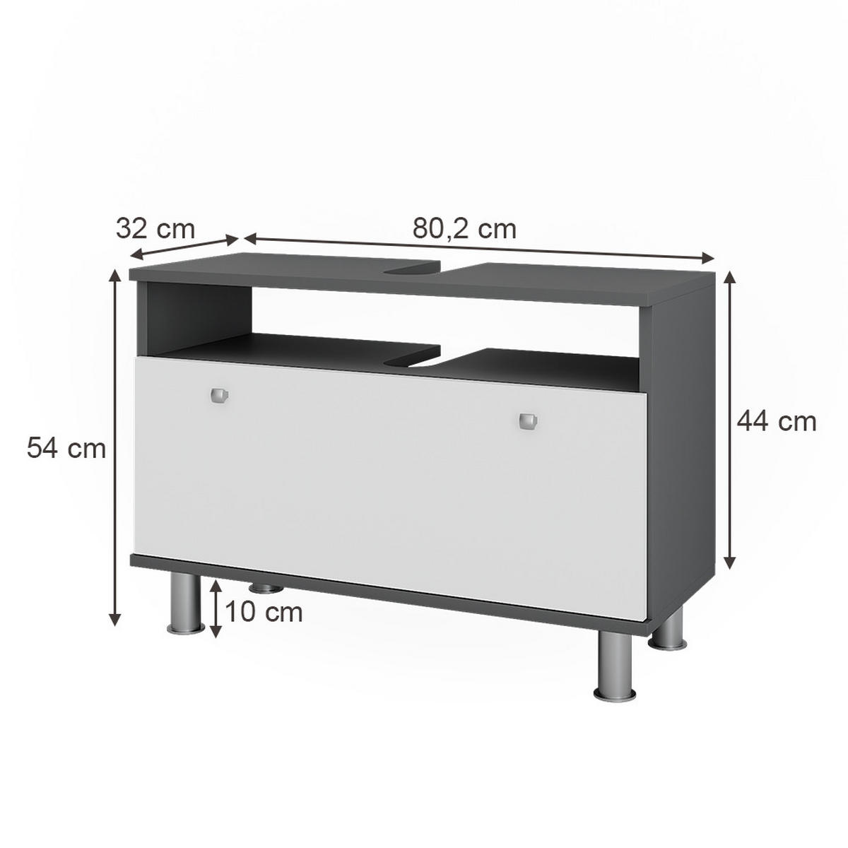 WASCHBECKENUNTERSCHRANK Fynn Anthrazit/Weiß Hochglanz 80.2 x 54 cm mit Schublade - Weiß Hochglanz/Anthrazit, Holzwerkstoff (80.2/54/32cm) - Vicco