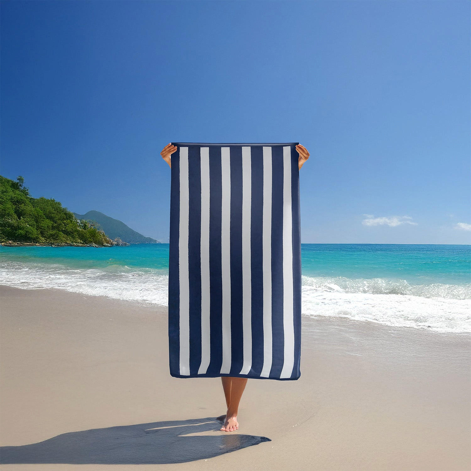 STRANDTUCH Frottee Samt Jacquard Blau 100x175 470g/m² - Bahia Blau Marine - Blau, Textil (100/175cm) - LE COMPTOIR DE LA PLAGE
