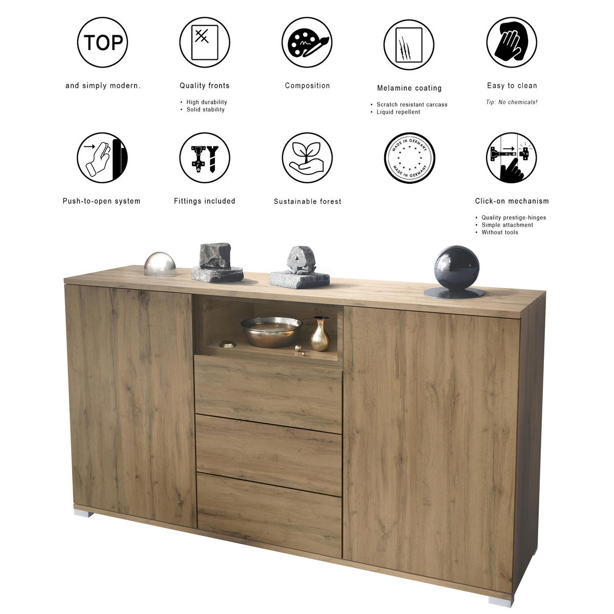 SIDEBOARD Skadu Weiß matt - Weiß, Holzwerkstoff (138.5/75.5/35cm) - Vladon