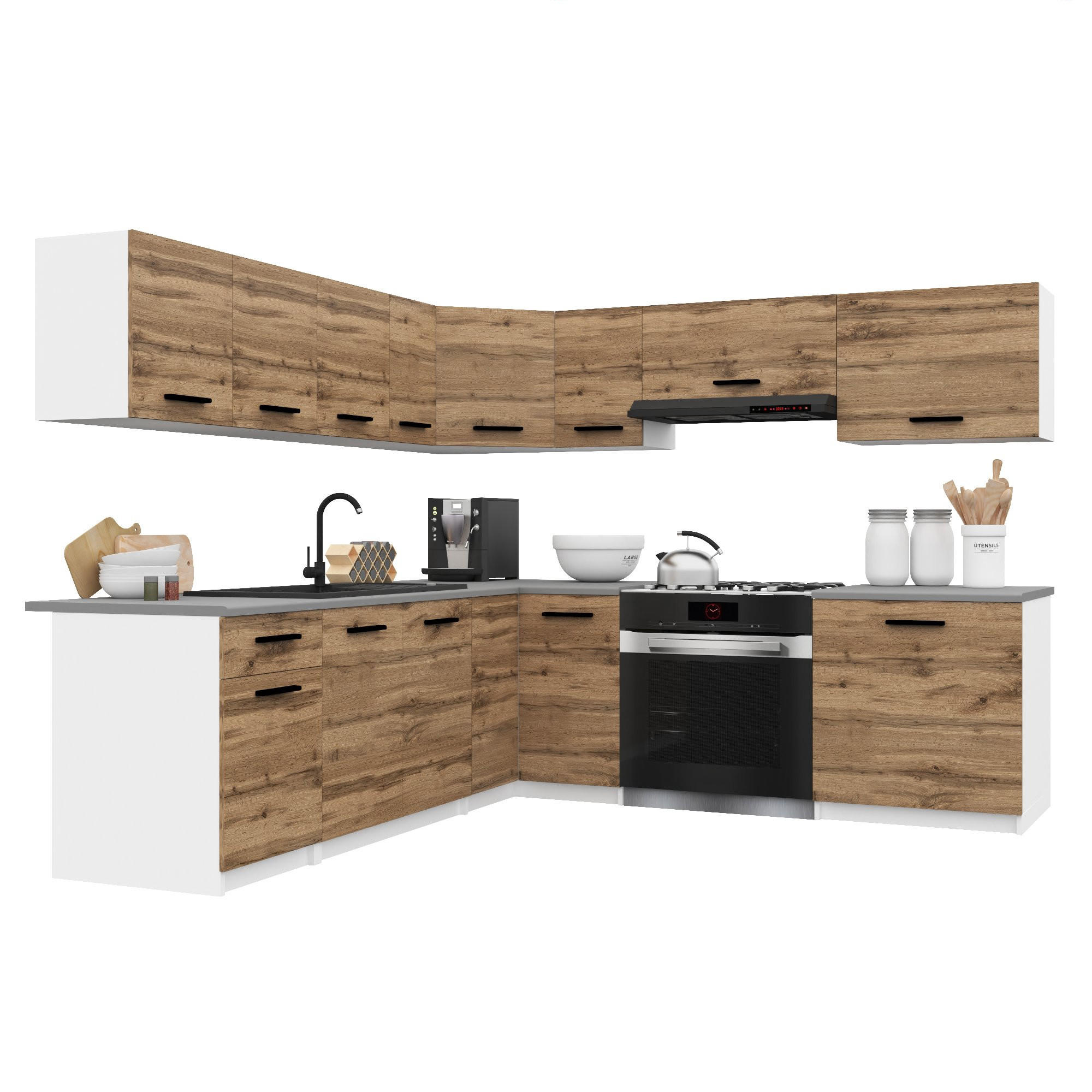 KÜCHENZEILE Italia 7 420 cm , mit Arbeitsplatten, Goldbraun - Braun, Holz (420/143/60cm) - B BELINI GROUP