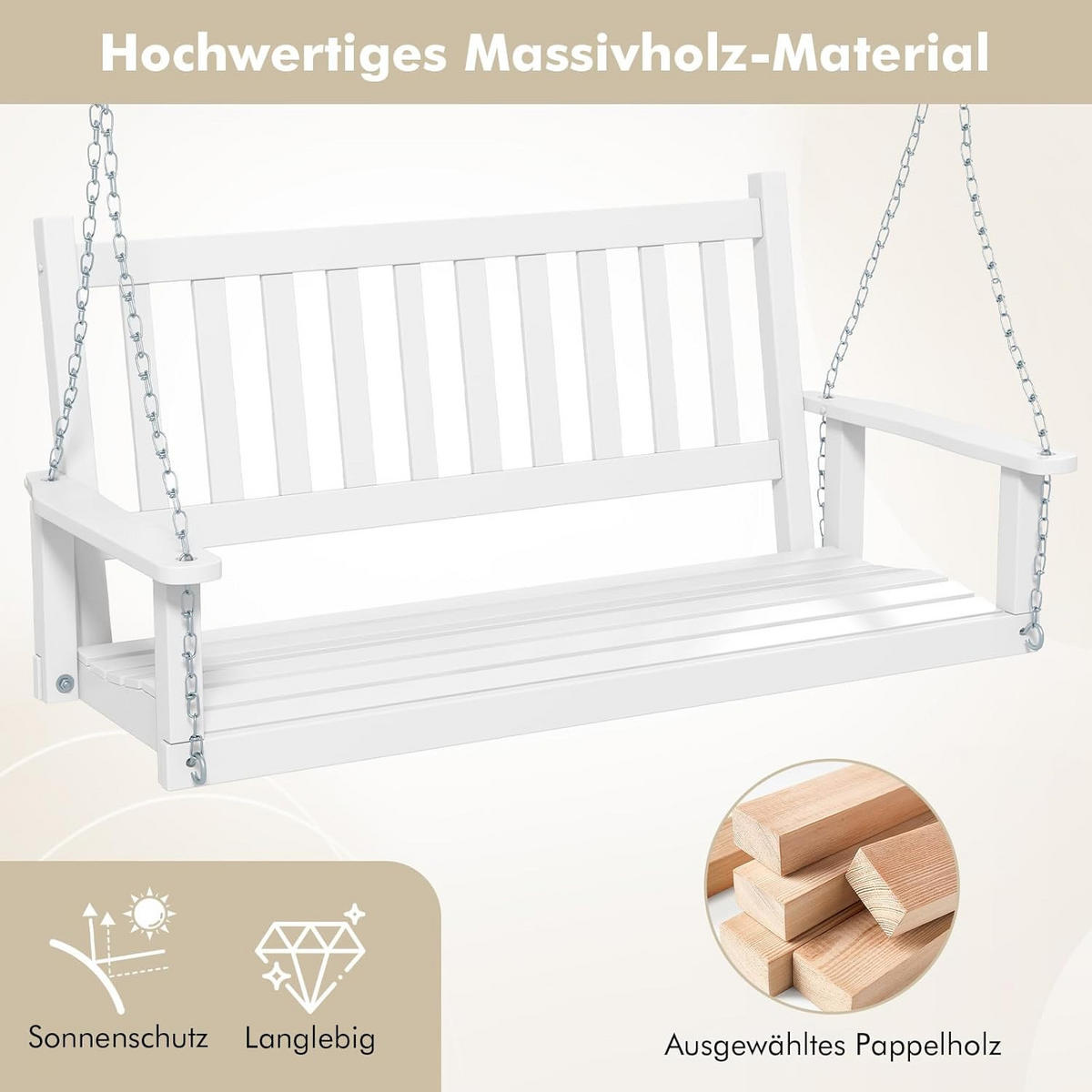 HÄNGEBANK Weiß - Weiß, Holz (136/63/67cm) - COSTWAY