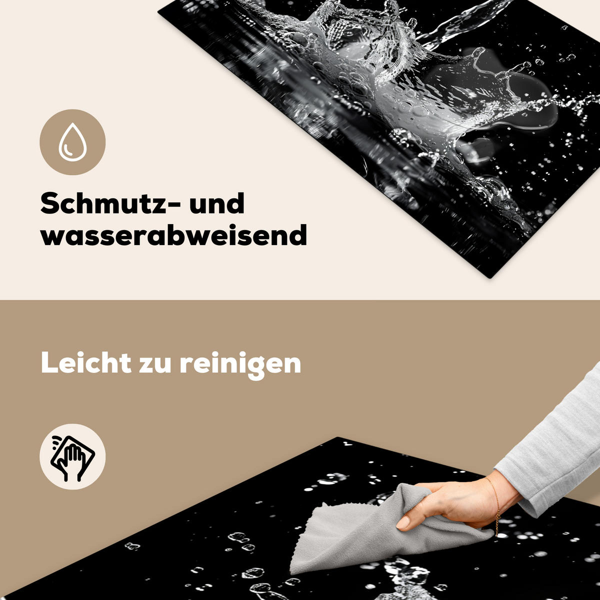 HERDABDECKPLATTE Wasser - Spritzwasser - Schwarz Ceranfeldabdeckung 90x52 cm - Schwarz, Kunststoff (90/52/0.2cm) - MuchoWow