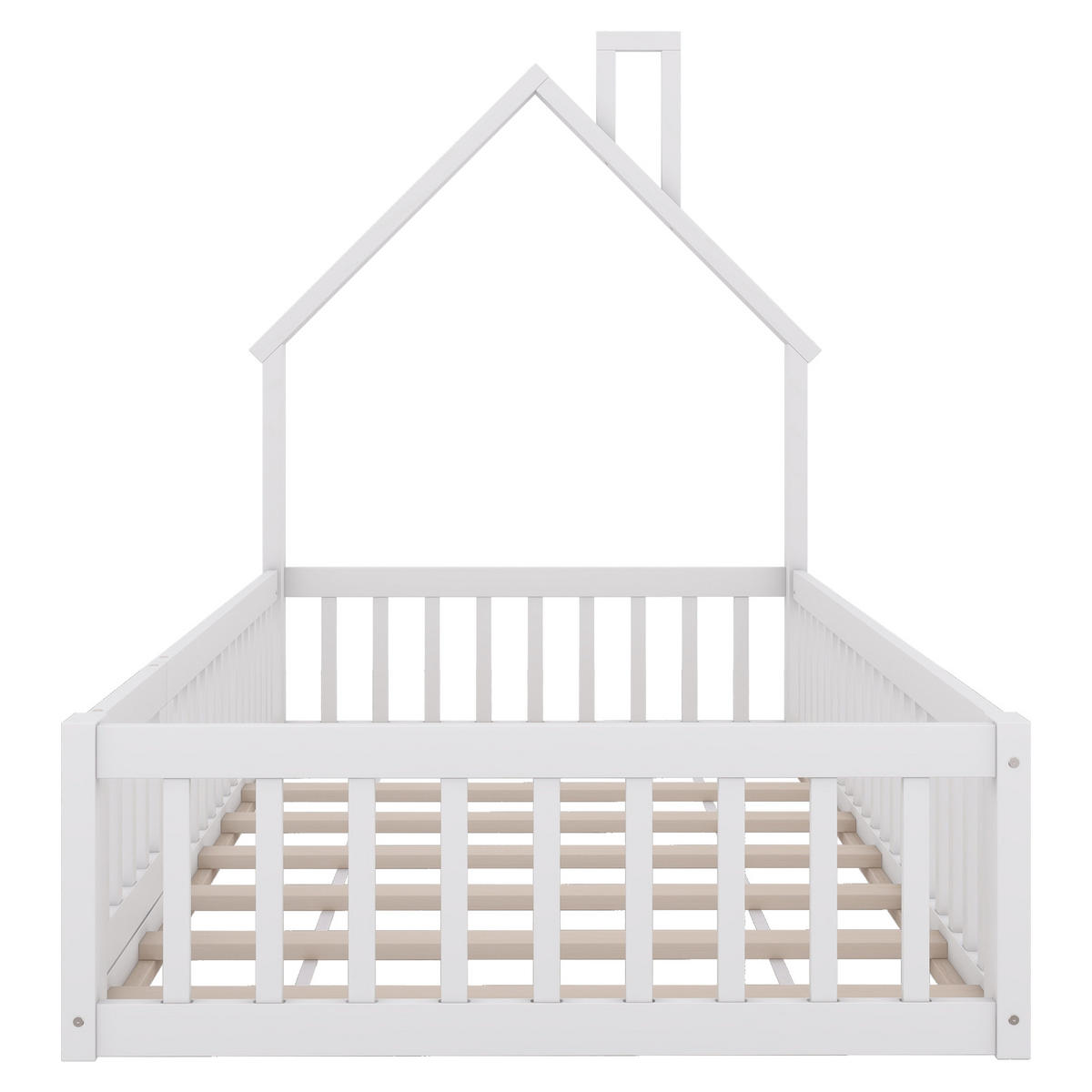 HAUSBETT 90x200cm Weiß Kiefer Schornsteinform Minimalistisch - Weiß, Holz (90/200cm) - FLIEKS