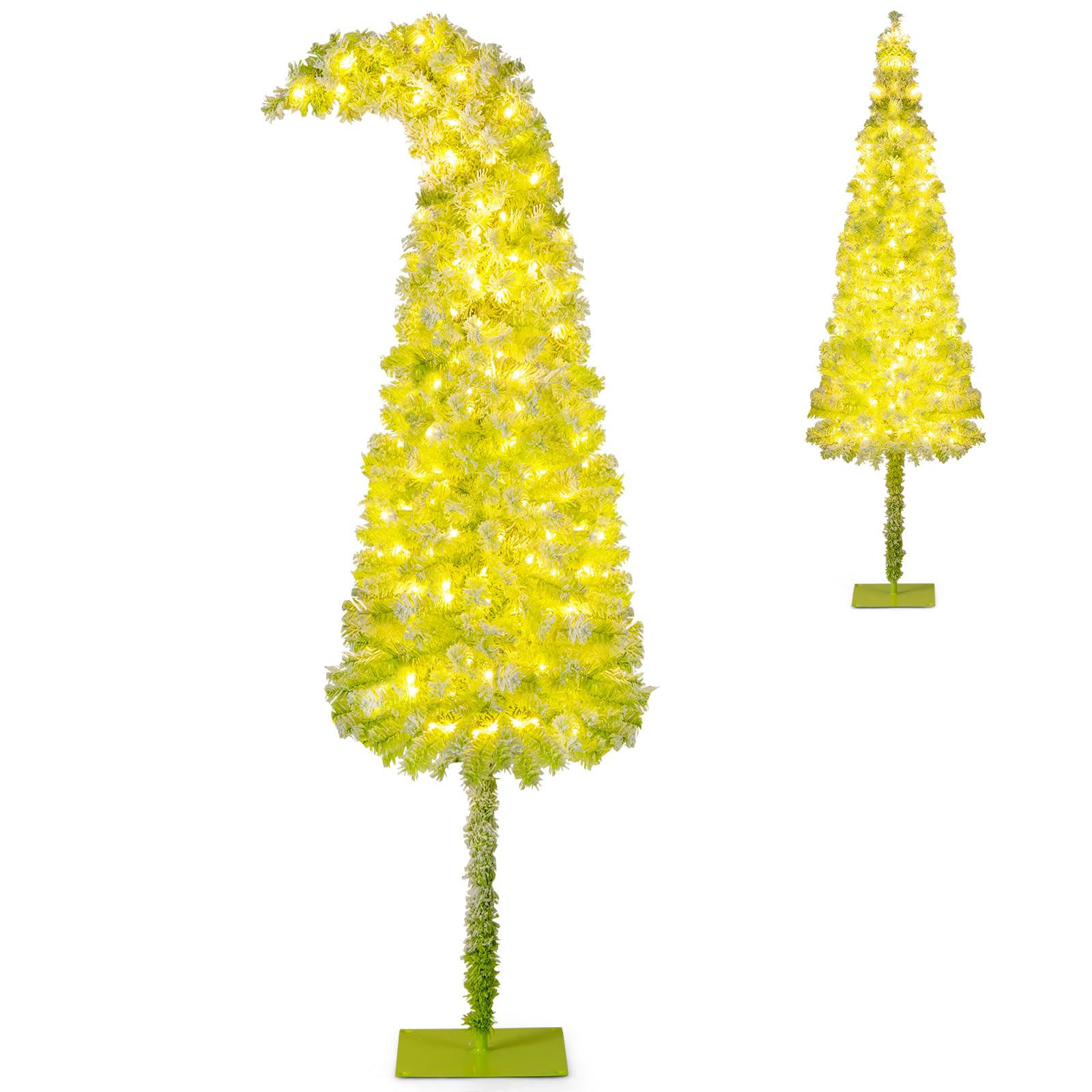 WEIHNACHTSBAUM mit 8 Lichtmodi Beleuchtung und Schnee biegbarer Spitze 210 cm grün - Grün, Metall (210cm) - COSTWAY