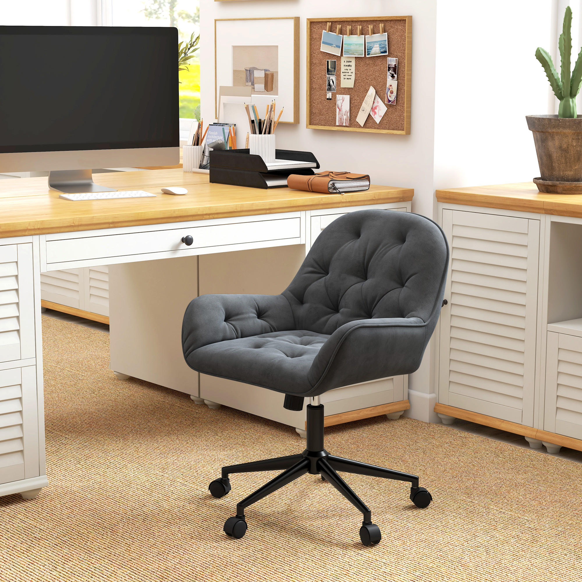 Thumbnail - Vinsetto Bürostuhl, Dunkelgrau, Kunststoff, 61x91x60 cm, Arbeitszimmer, Bürostühle, Drehstühle