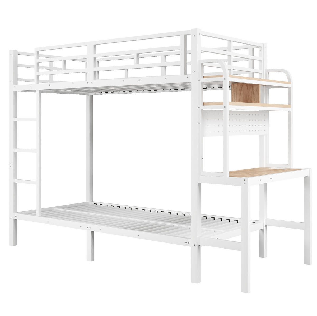 ETAGENBETT 90/200 cm aus Metall mit Schreibtisch, LED-Lichtleiste, USB-Anschluss, Weiß - Weiß, Metall (90/200cm) - OKMYHOME