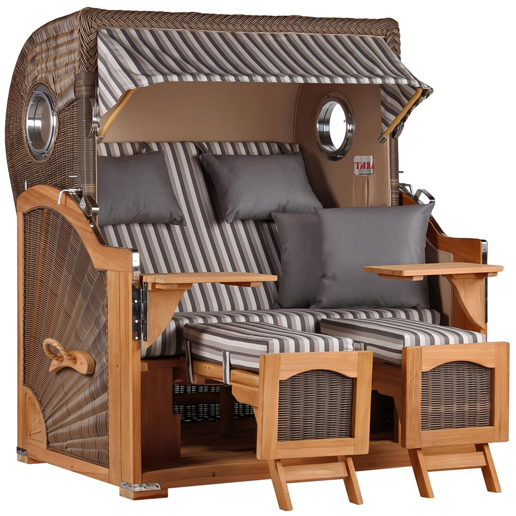 STRANDKORB Düne Grande Bullauge Teak PE Grey Dessin 545 - Braun/Grau, Metall (142/170/95cm) - Mr. Deko