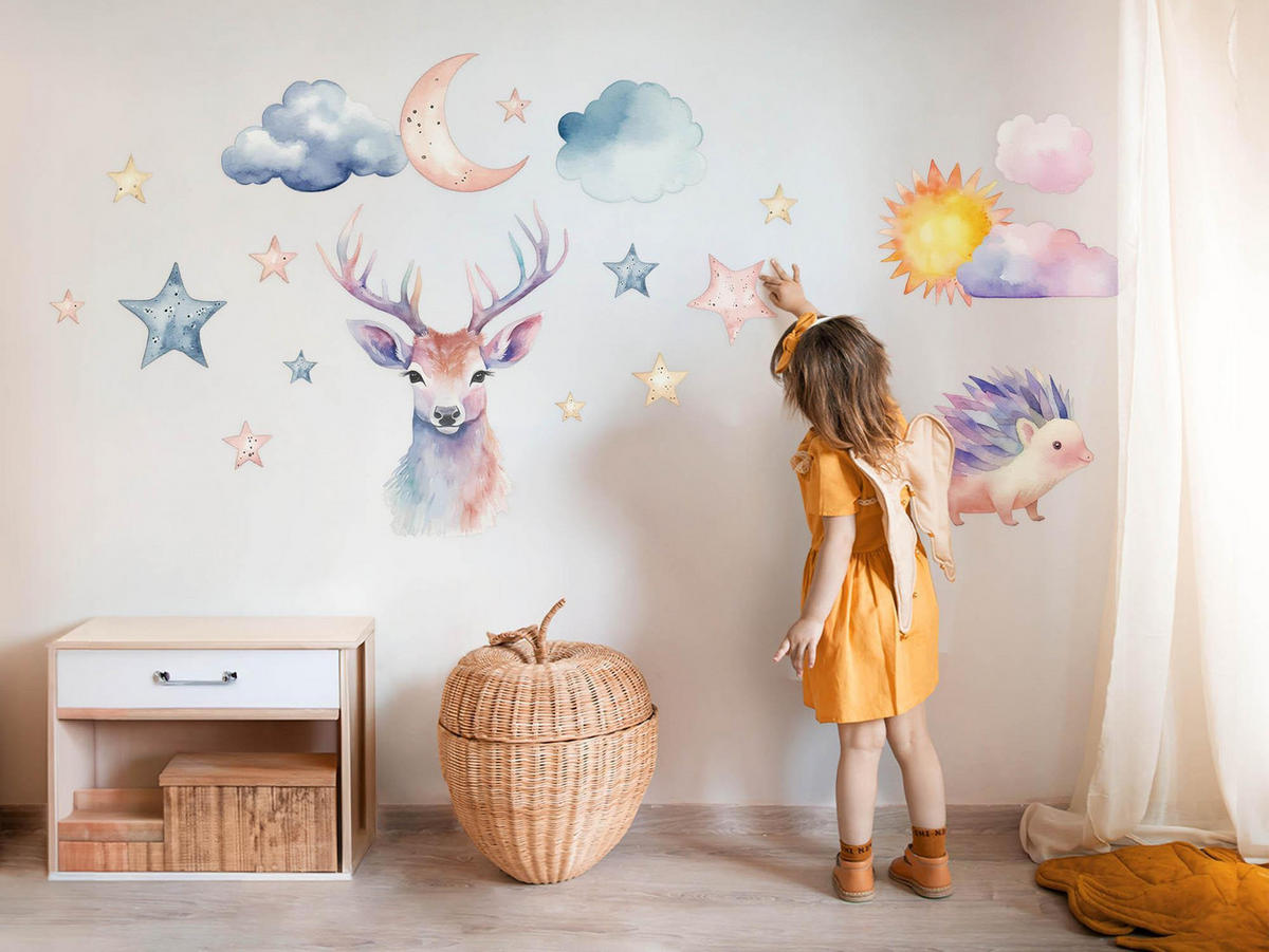 WANDAUFKLEBER 130x143cm - Pastellfarbene Natur - Multicolor, Kunststoff (130/143/0.1cm) - Wallfluent