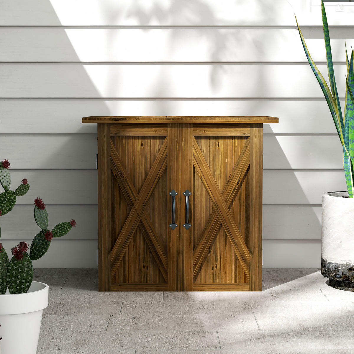 GARTENSCHUPPEN, Holz-Geräteschrank, Wetterfest, Doppeltür, für Garten, Balkon, Braun - Braun, Holz (55/72/77cm) - Outsunny