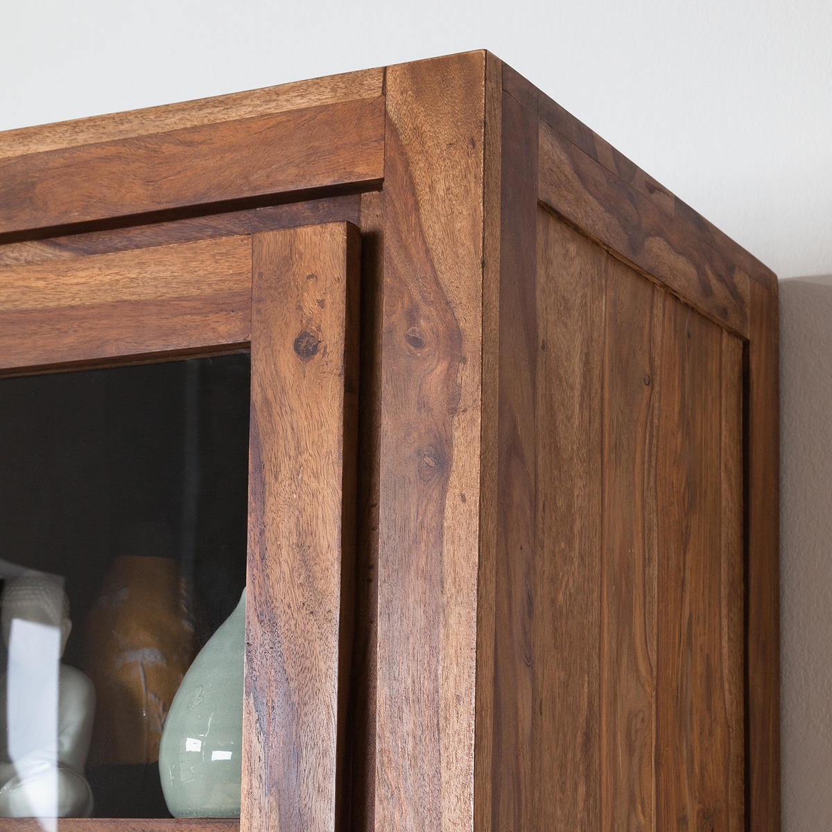 VITRINENSCHRANK - Sheesham massiv - Sheeshamfarben, Holz (101/190/45cm) - home24