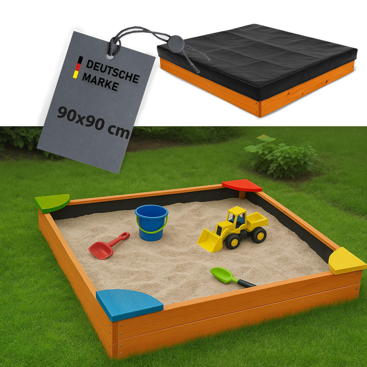 SANDKASTEN aus Holz mit Abdeckung 90 cm - Braun, Naturmaterialien (90/90cm) - Bestlivings