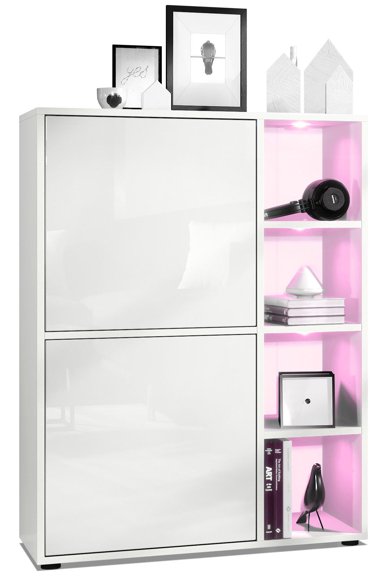 Vladon Highboard Weiß Hochglanz 79x105.5x35.5 cm