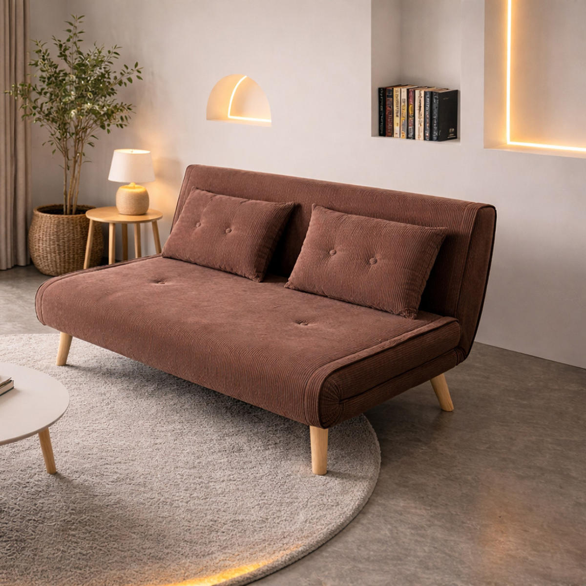 SCHLAFSOFA ennis Braun 2-sitzer cord - Braun, Holzwerkstoff (130/78/82cm) - Concept Usine
