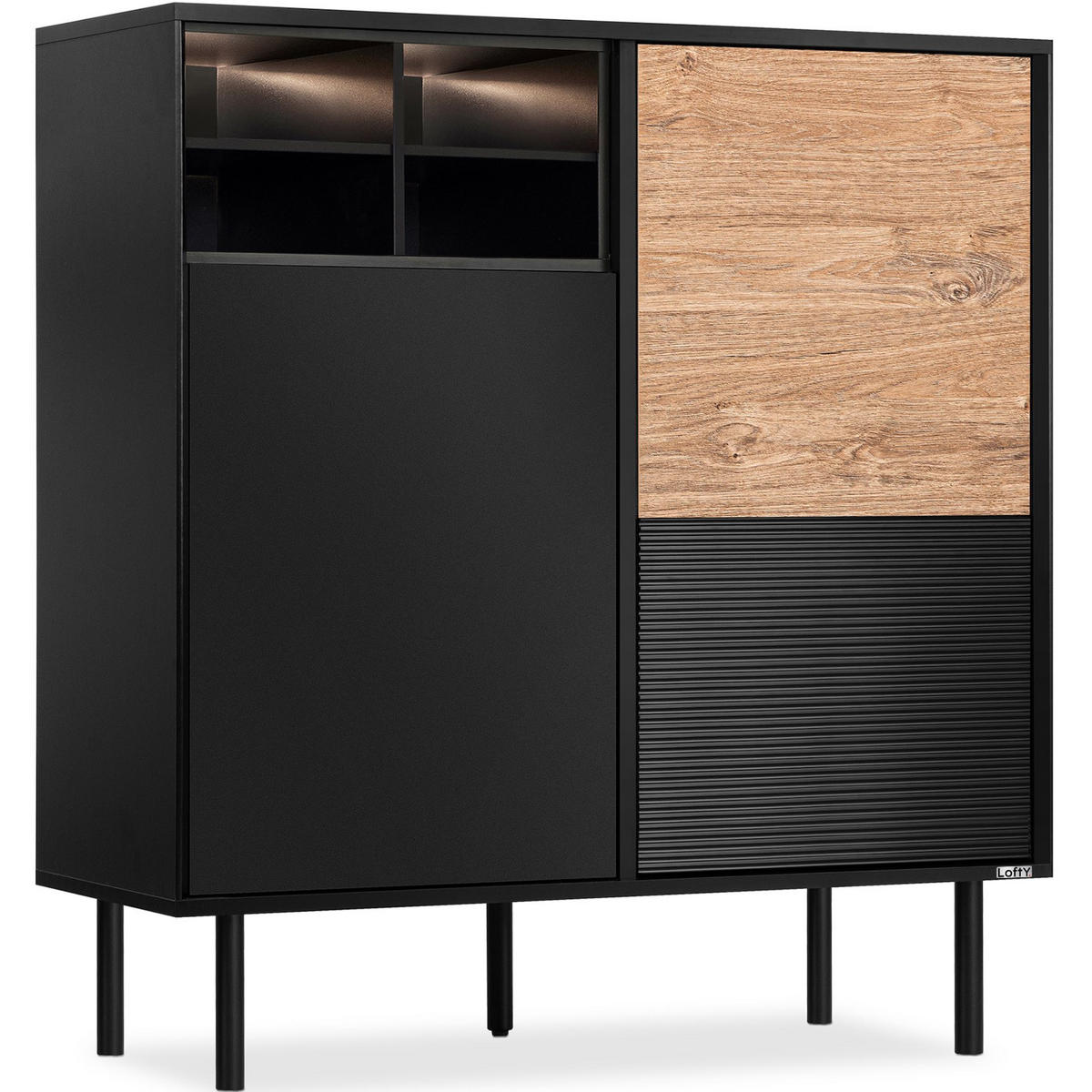 KOMMODE LOFTY Kreuzeinlage, schwarz / Eiche natur - Eichefarben/Schwarz, Holzwerkstoff (102/109/41cm) - KONSIMO®