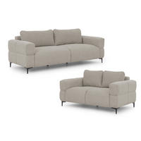 SITZGARNITUR 3+2 Cardea in Bubble-Optik aus weichem Taupe Strukturstoff mit hohem Sitzkomfort - Taupe/Schwarz, Holz/Textil (217/80/97cm) - S-Style Möbel