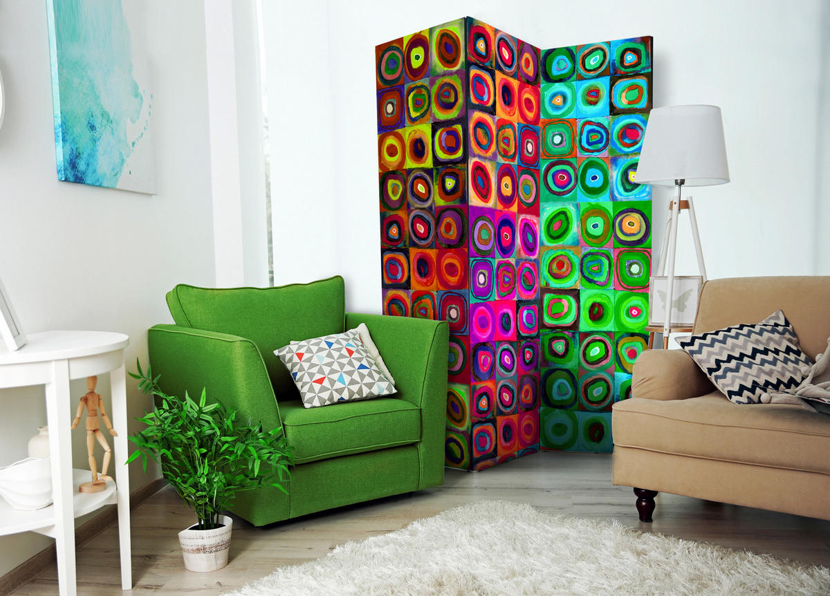 PARAVENT Einseitig Bedruckter 3-tlg 135x172 cm Bunte abstrakte Formen - Multicolor, Holz/Textil (135/172/3cm) - Muralo