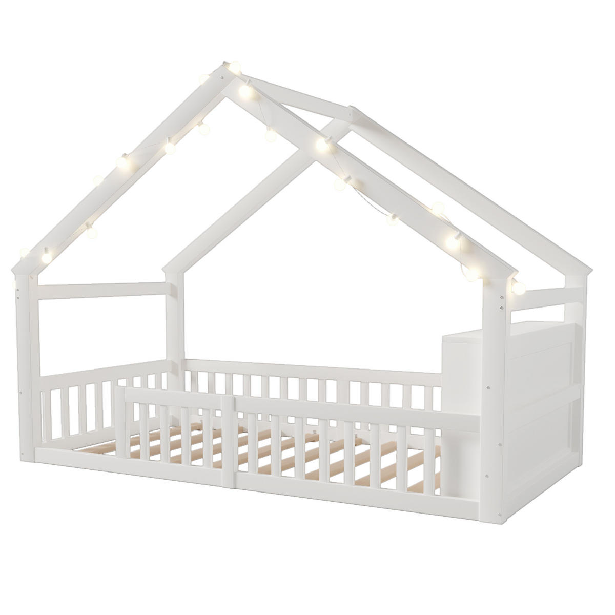 HAUSBETT 90/190 cm DE-04836, mit Gitter und Hausleiste in Weiß - Weiß, Holz/Holzwerkstoff (90/190cm) - ComfortXL