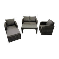 GARTENSOFA SET mit COUCHTISCH Polyrattan 5-Sitzer - Dunkelgrau/Grau, Glas/Kunststoff - Fimous