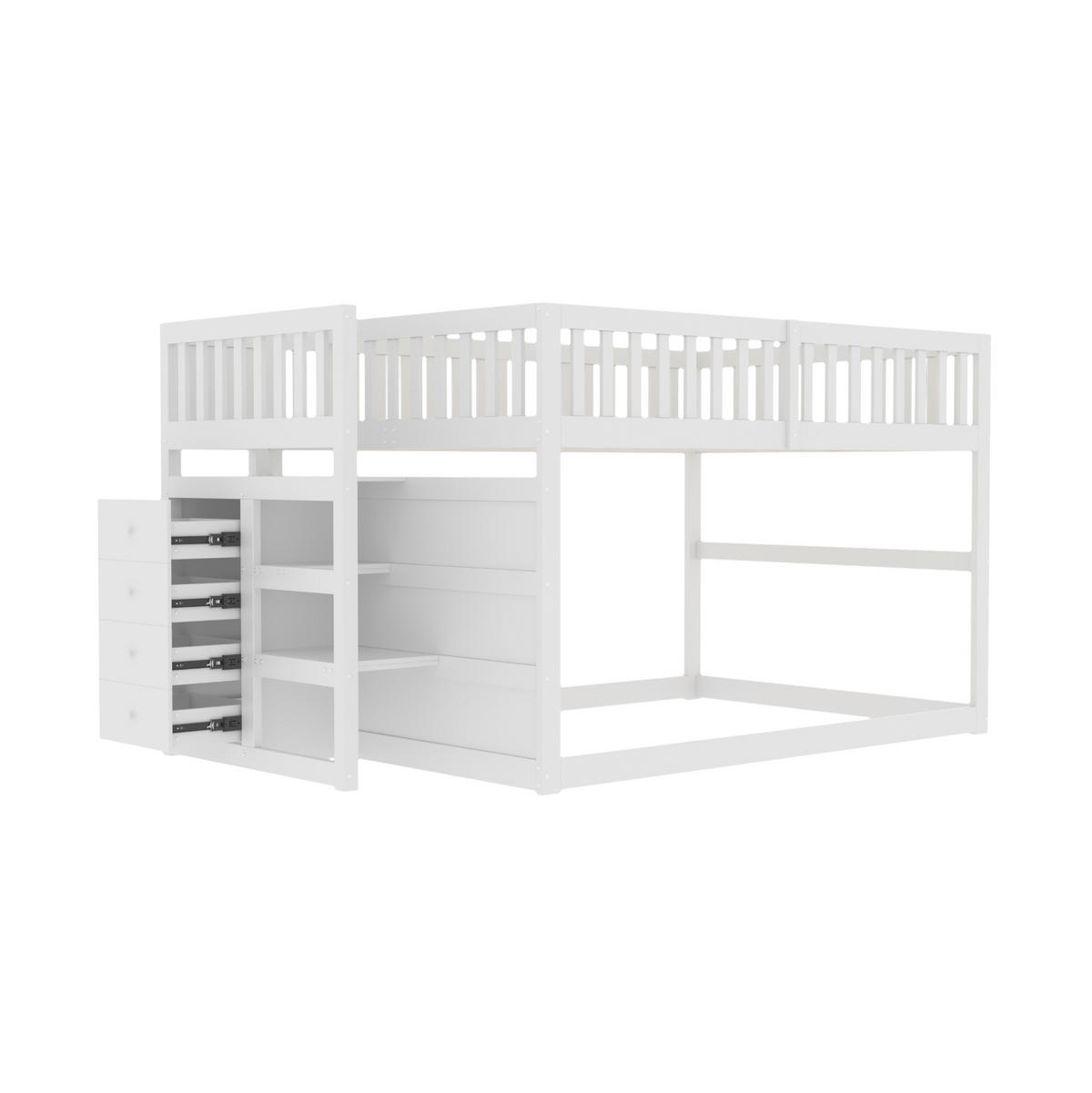 ETAGENBETT niedrig mit Treppe und 4 Schubladen 140x200 cm Holz Weiß - Weiß, Holzwerkstoff (140/200cm) - Beauniv