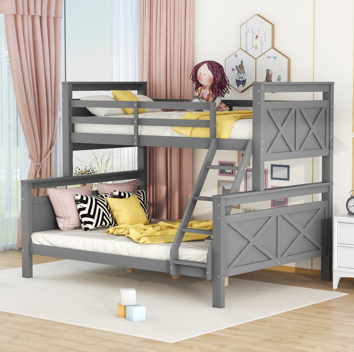 ETAGENBETT 90/140/200 cm mit Leiter, Sicherheitsgeländer und Umbaufunktion zu 2 Betten, Grau - Grau, Holzwerkstoff (140/200cm) - Redom