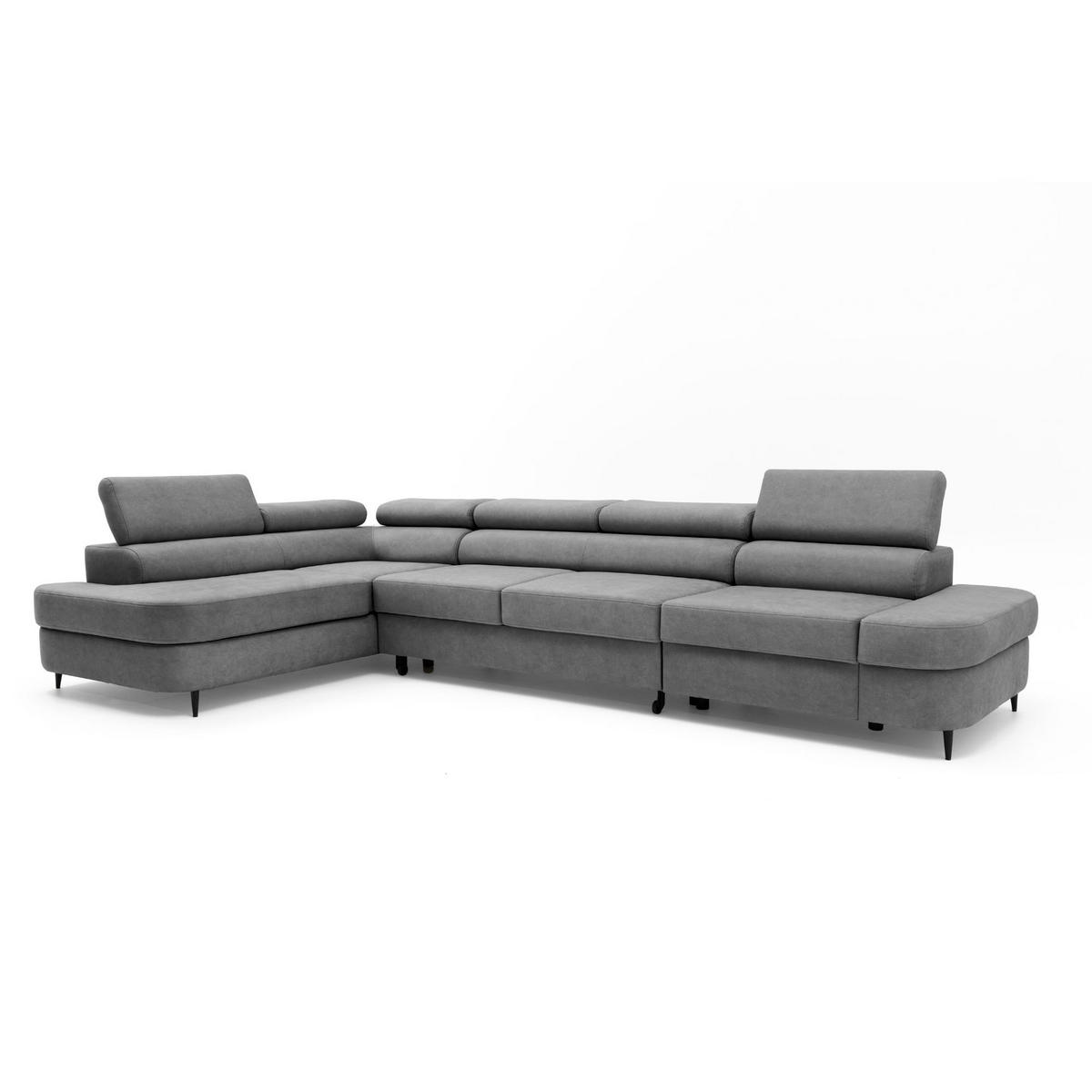 ECKSOFA PRIAM MAXI L-Form Links mit Schlaffunktion 125x195 Velours Grau - Schwarz/Grau, Holz/Textil (203/350cm) - Muffo