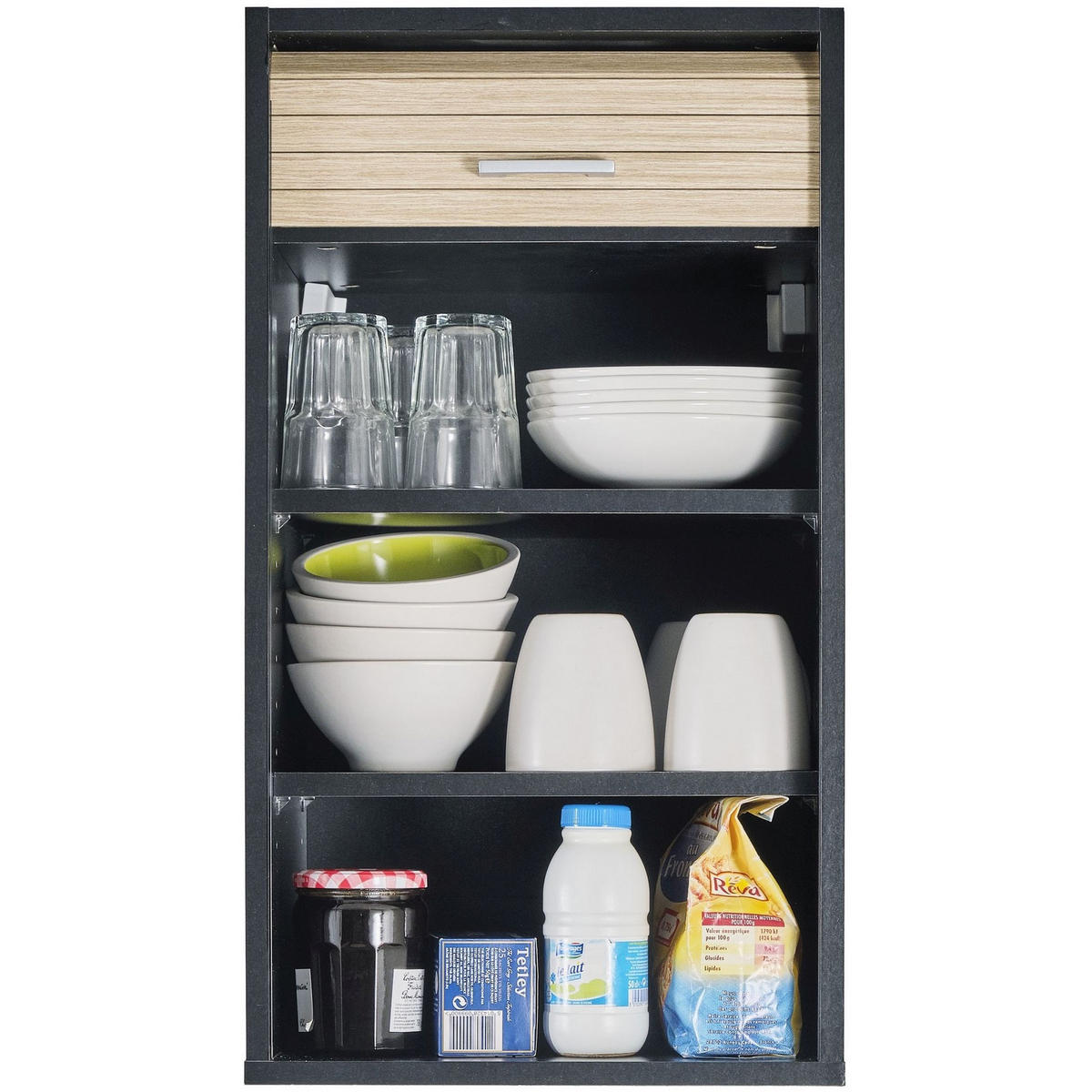 KÜCHENOBERSCHRANK mit Rolladentür 35/40/72cm - Schwarz, Holzwerkstoff (40/72/35cm) - Simmob