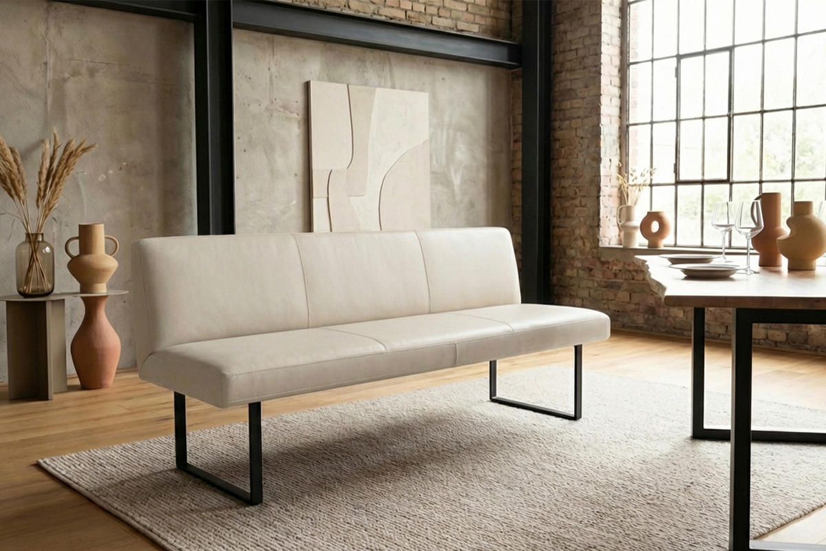 ESSZIMMERBANK ELEEN Hellgrau Leder - Hellgrau, Leder (243/85/69cm) - KAWOLA
