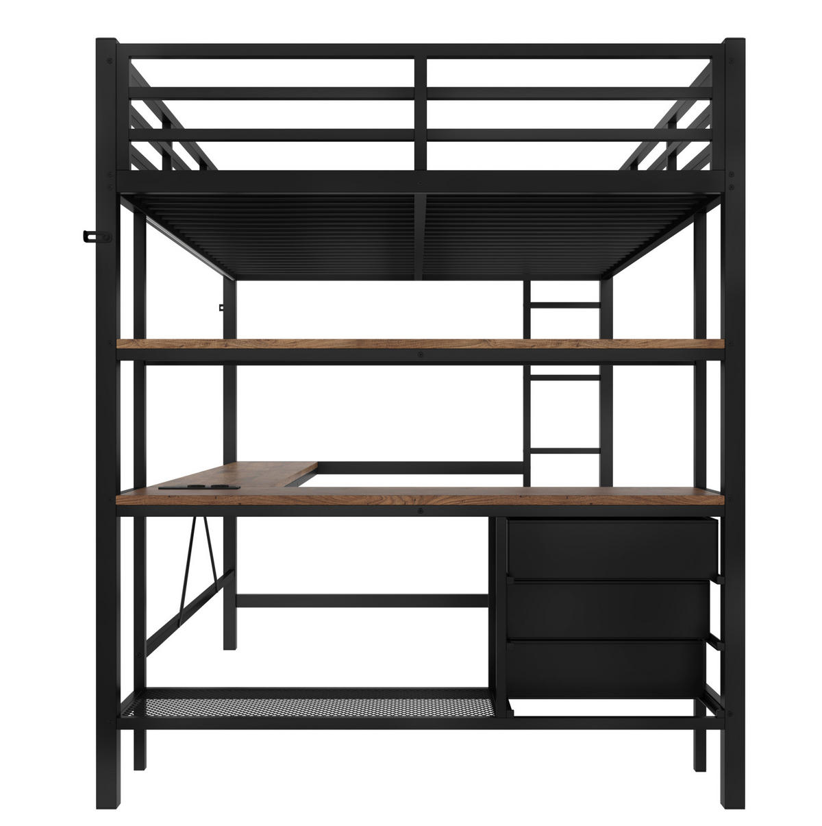 HOCHBETT 140/200 cm Schwarz aus Metall und MDF mit Schreibtisch und LED-Beleuchtung - Schwarz, Metall (140/200cm) - OKMYHOME