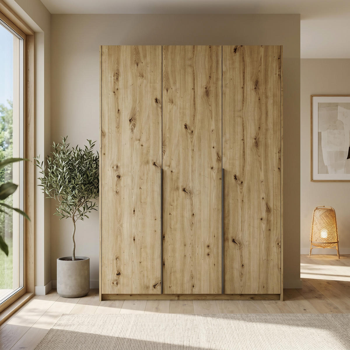 DREHTÜRENSCHRANK AMARA 148/204/58cm 3-türig Eiche Artisan - Eiche Artisan, Holzwerkstoff (148/204/58cm) - MASSENO