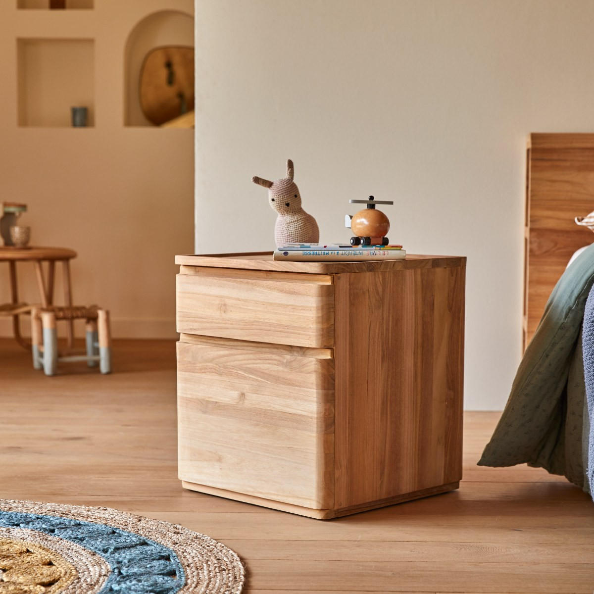 KINDER-NACHTTISCH Nino Natur aus Teak - Naturfarben, Holz (45/50/45cm) - Tikamoon