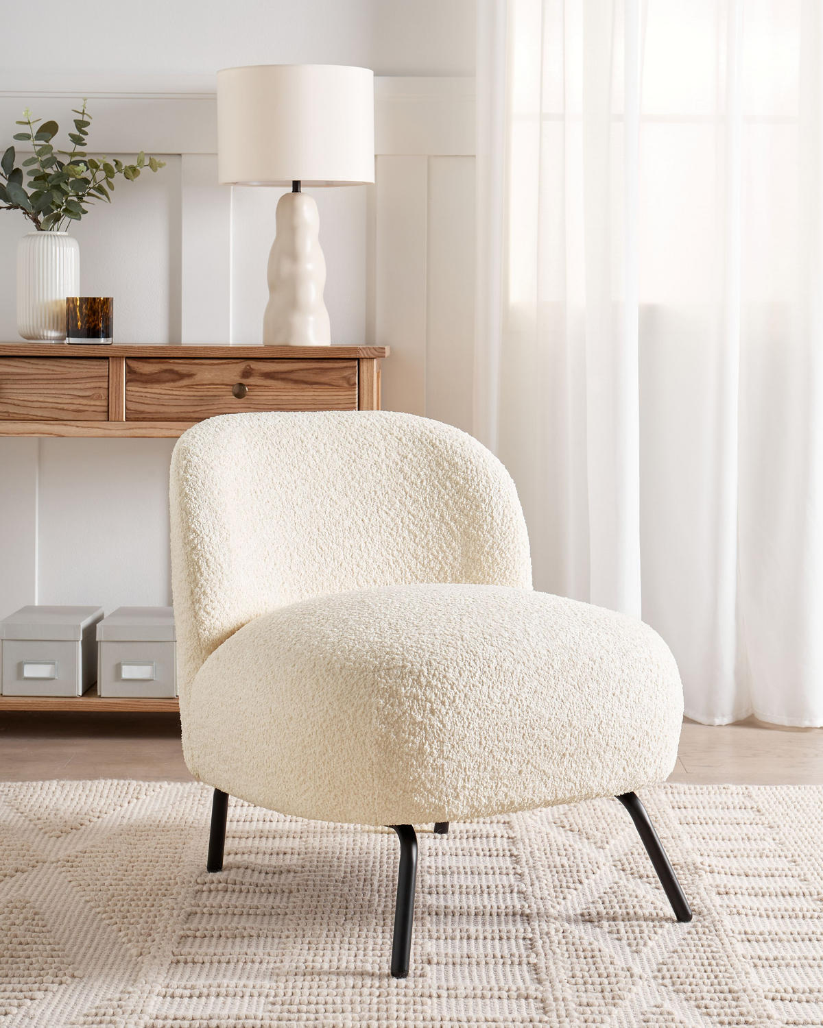 SESSEL Bouclé Cremeweiß Kumla - Weiß, Textil (62/67/70cm) - Beliani